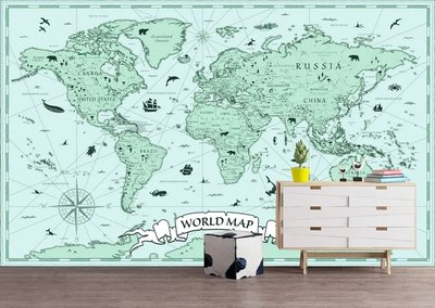 Harta verde a lumii cu animale și nave Det1041 фото