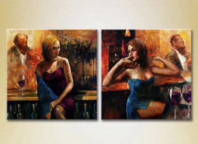 Диптих Девушки у стойки бара с сигаретой и бокалом Lyu6941 фото