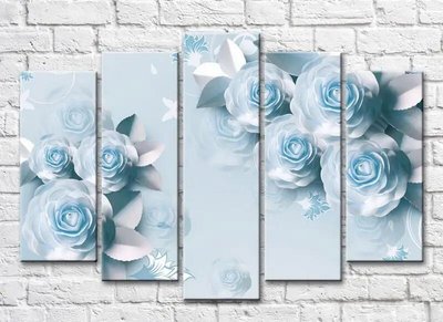 Полиптих Бело-голубые розы на голубом фоне 3D7191 фото