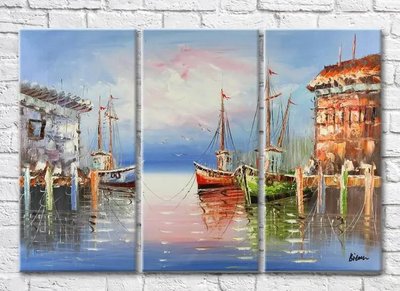 Триптих Лодки на стоянке у пирса Sre7541 фото