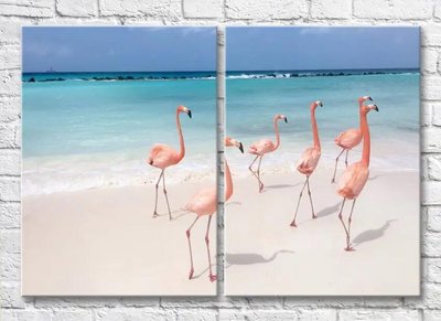Диптих Стая фламинго гуляет по тропическому пляжу ZHi9691 фото