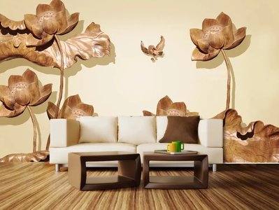 Фотообои 3Д коричневые деревянные цветы на светлом бежевом фоне от 320 MDL онлайн в Кишиневе 3D4891 фото
