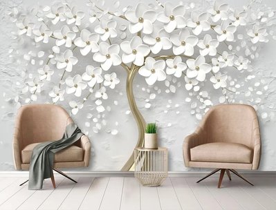 Copac 3D cu petale de flori albe TSv791 фото