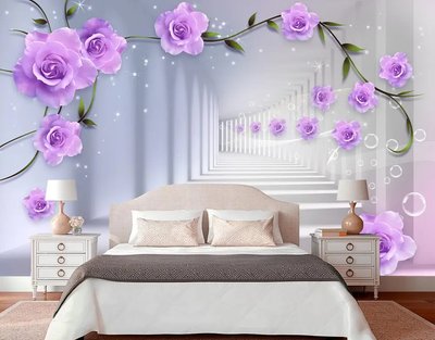 Светло фиолетовые розы, серый туннель 3D191 фото
