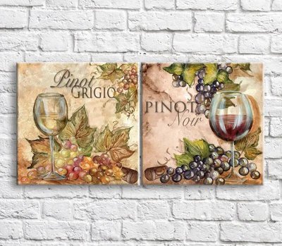 Картина Бокал вина и виноград, натюрморт, диптих Eda8791 фото