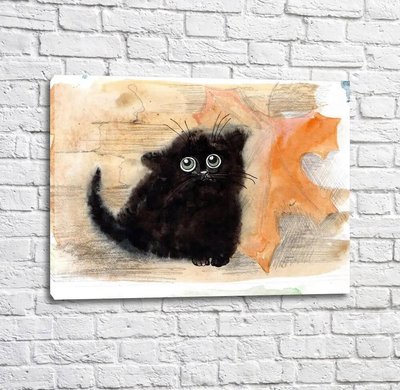 Постер Черный котенок и осенний лист Kot17019 фото