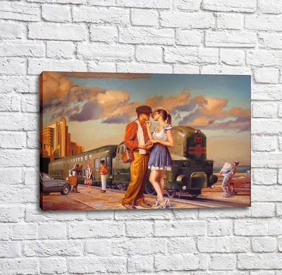Постер Влюбленная пара на фоне поезда, Перегрин Хиткот Put17222 фото