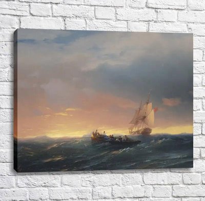 Pictură cu nave în swell la apus Ayv13542 фото