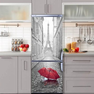 Autocolant 3D pentru ușă, Turnul Eiffel în alb-negru STD06 фото