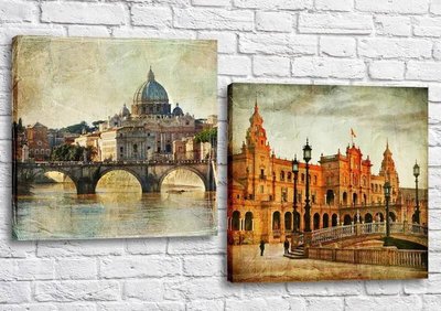 Диптих Европейские города в винтажном стиле, Италия и Испания Ret8118 фото
