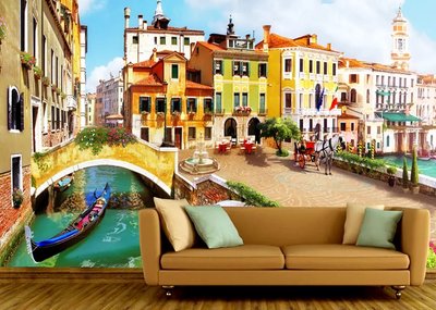 Разноцветные фасады домов Венеции и водный канал с гондолой Fre268 фото