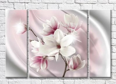 Триптих Ветка розовой магнолии на розовом шелке 3D7818 фото