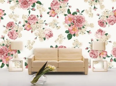 дизайнерские Фотообои Светло-розовые розы на белом фоне Flo1468 фото
