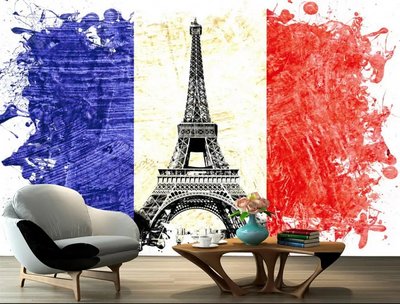 Turnul Eiffel cu tricolorul francez pe fundal Ske1118 фото