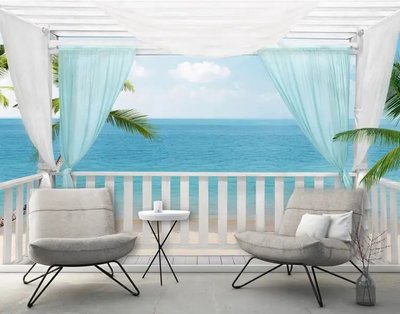 Фотообои терраса с балдахином, море и пальмы Vid1718 фото