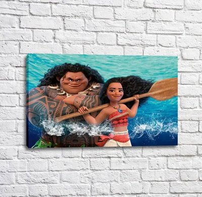 Постер Моана и Мауи на фоне синего моря Mul16338 фото