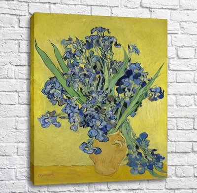 Vasă de pictură cu irisi pe fond galben Van11618 фото