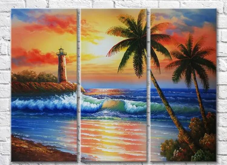Триптих Маяк и пальмы на закате Mor9918 фото