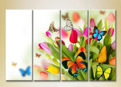 Модульные картины Тюльпаны и бабочки_01 TSv7969 фото