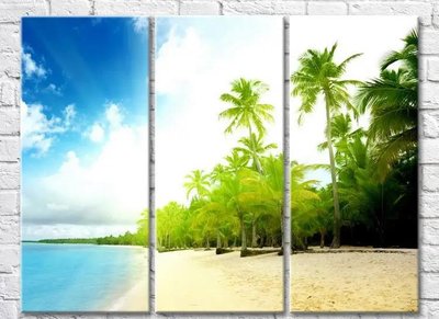 Триптих Пляж с пальмами и море Mor9969 фото
