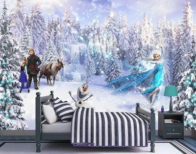 Сказочные герои из мультфильма Холодное Сердце на фоне зимнего пейзажа Fot519 фото