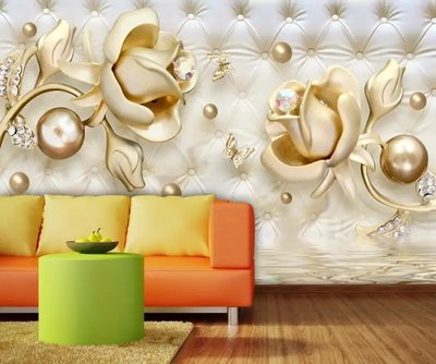 Trandafiri mari aurii pe fundalul tapițeriei din piele 3D4019 фото