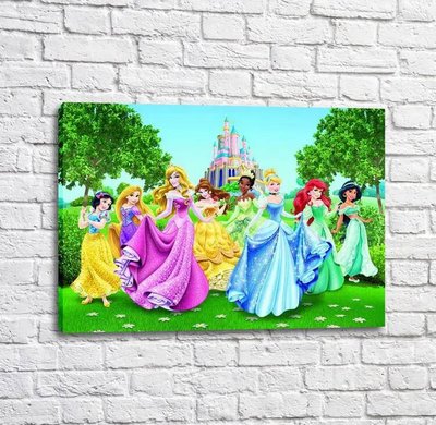 Постер Принцессы дисней на фоне зеленых деревьев и замка Mul16539 фото