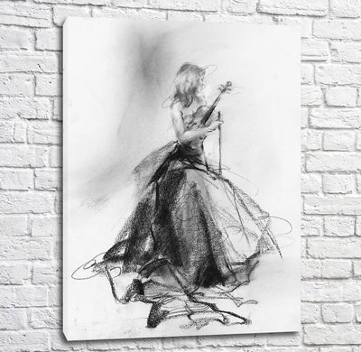Fată într-o rochie cu o vioară pe piept Ann14730 фото