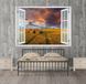 Наклейка на стену, 3D-окно с видом на закат в поле пшеницы W113 фото 2