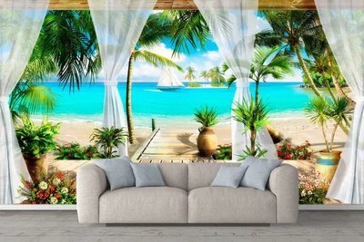 Фреска Терасса с видом на море и пальмы Fre5370 фото