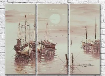 Триптих Пришвартованные лодки в вечернем свете Sre7570 фото
