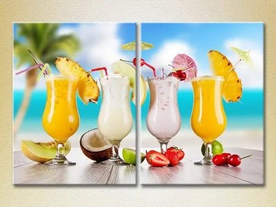 Модульные картины Четыри фруктовых коктейлей на пляже_01 Eda9520 фото