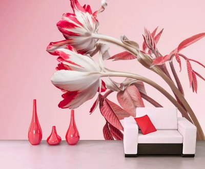 Пестрые тюльпаны на розовом фоне TSv920 фото