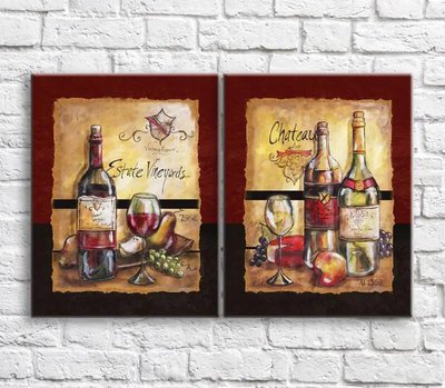 Картина Вино, фрукты и сыр в винтажном стиле, диптих Eda8820 фото