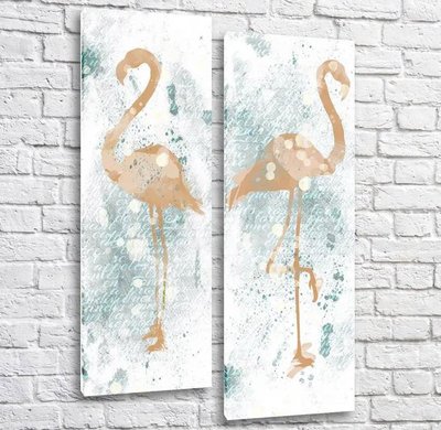 Flamingo desenat cu diptic, cuplu pe un fundal gri ZHi9670 фото