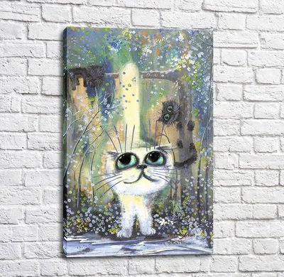 Постер Белый кот и котята на дереве Kot17048 фото