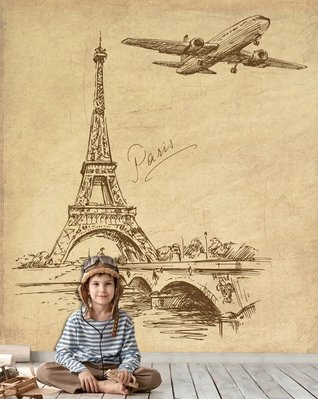 Turnul Eiffel și avionul pe fundal vintage Ske1121 фото
