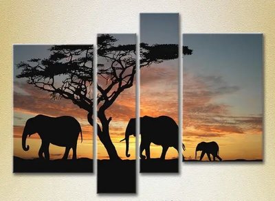 Tablouri modulare Elefanti, apus de soare in Africa ZHi9271 фото