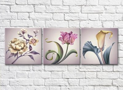 Триптих из цветов на лиловом фоне TSv5721 фото