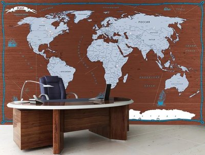 Карта мира с голубыми континентами на коричневом фоне Fot721 фото