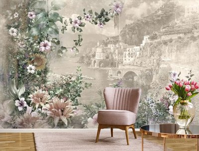 Frescă italiană cu imprimeu floral în culori pastelate TSv321 фото
