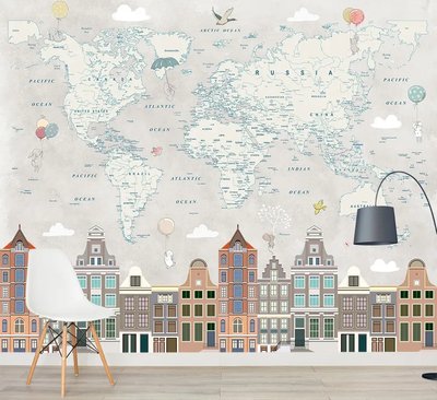 Детский городок с зайчиками и картой мира на английском Det71 фото