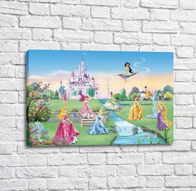 Постер Принцессы дисней у ручья на фоне замка Mul16541 фото