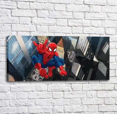 Постер Человек паук парящий над высокими небоскребами, комиксы Mul16641 фото