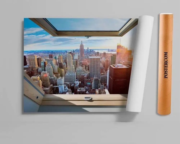 Наклейка на стену, Окно с видом на Нью-Йорк W11 фото