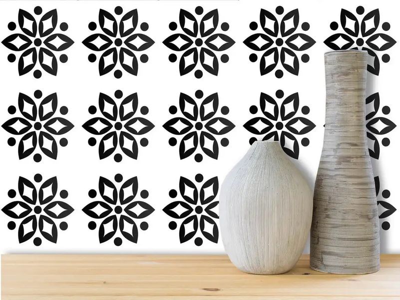 Placi ceramice cu ornamente florale negre P42 фото