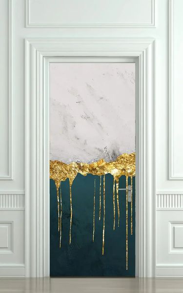 3Д наклейка на дверь, Потекшое золото ST250 фото