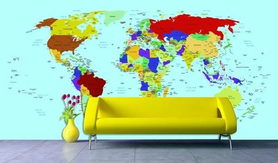 Фотообои Разноцветная карта мира на голубом фоне Sov1822 фото