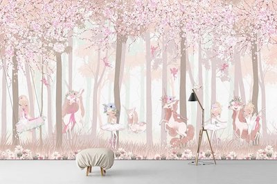 Micute prințese cu unicorni în pădurea roz Det22 фото