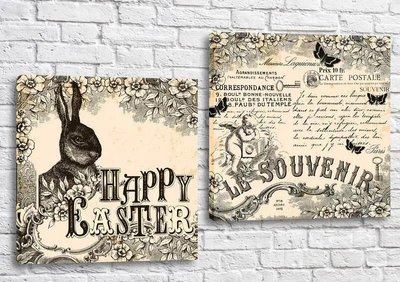 Диптих Пасхальный кролик и винтажная открытка Ret8122 фото